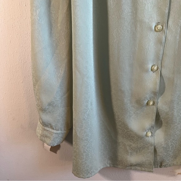 Vintage Philippe Marques Blouse DEADSTOCK Green Button Up Long Sleeves Sz 18 NWT - Picture 4 of 10